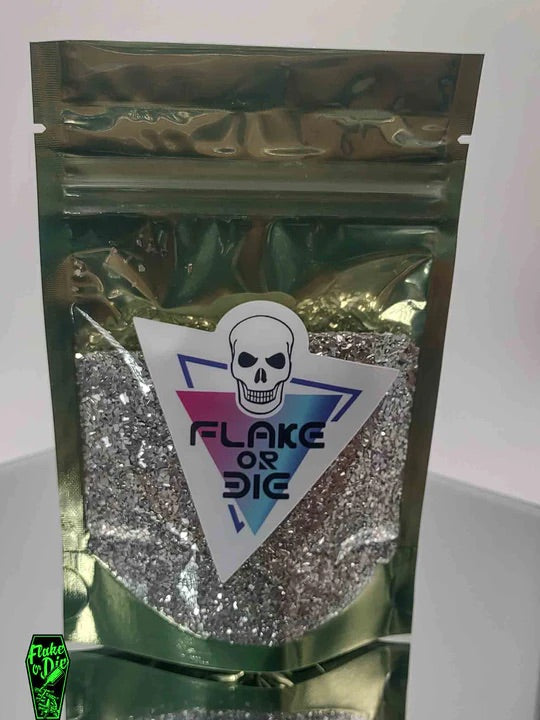 Flake Or Die Bad Luck, Silver Crushed Glass, 70 grit 4oz